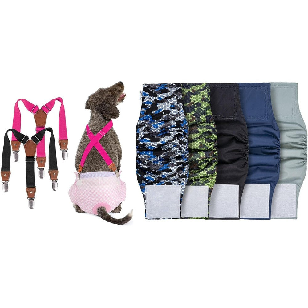 Pet Soft Dog Belly Bands Camo Medium And Dog Diaper Suspenders Two Pieces Medium Pack Premium Adjustable Potty Training Harness