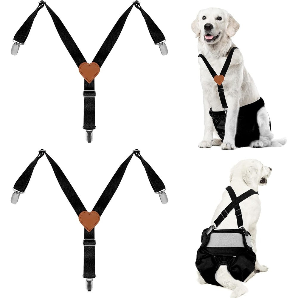 WaJexy Dog Suspenders For Diapers And Belly Bands Adjustable Stay Put Nylon Straps 2 Piece Set Black Small