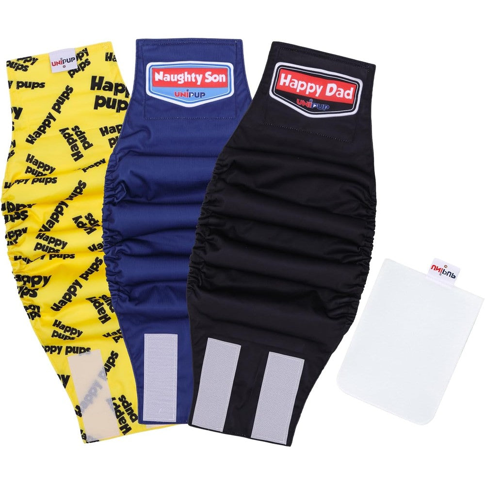 UNIPUP Washable Belly Band For Male Dogs Reusable High Absorbing Puppy Wraps With Adjustable Strap Navy Blue And Black Medium Large Size Pack Of 3
