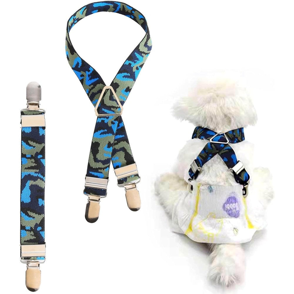 TESSVEYA Dog Cat Suspenders For Diaper Belly Bands Canine Harness To Keep Diapers Or Skirts On Pets, Camouflage Blue, Small
