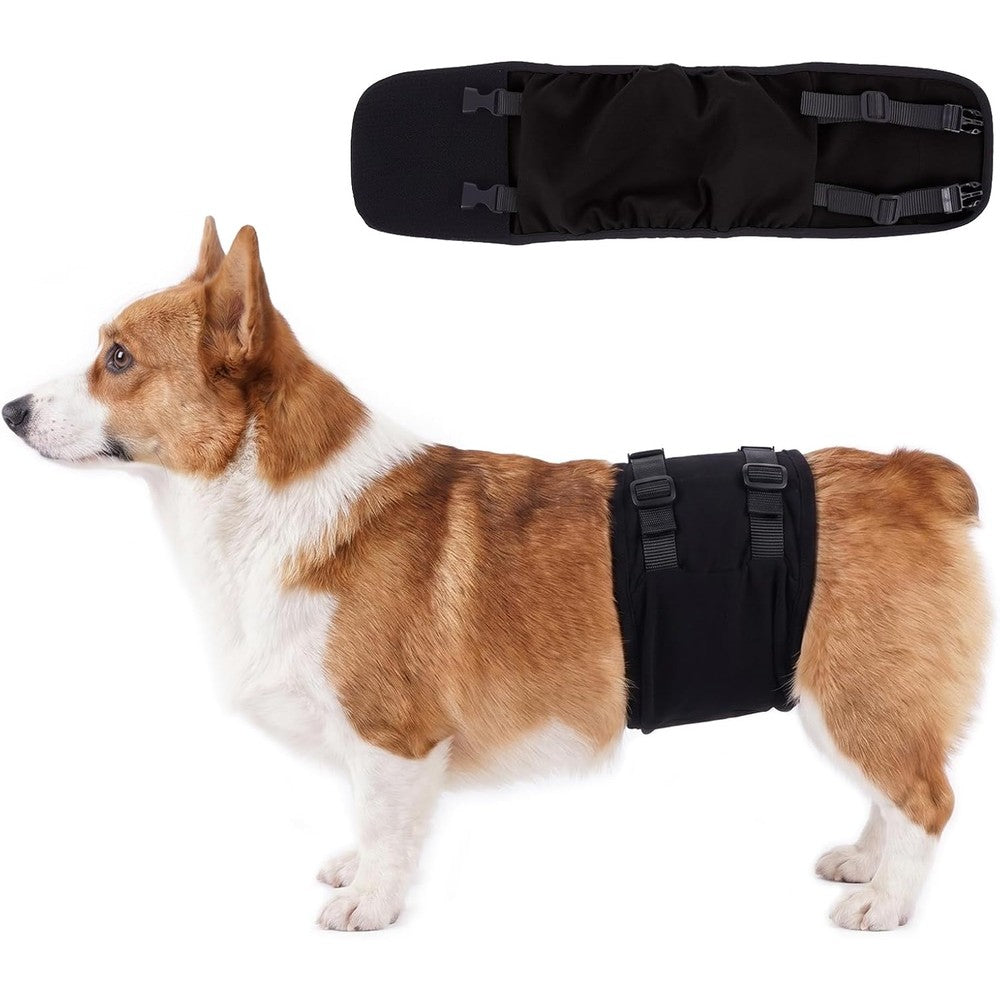 DENTRUN Male Dog Wrap Machine Washable Post Surgery Recovery And Heat Cycle Diaper Adjustable Belly Band For Marking Prevention Black Medium