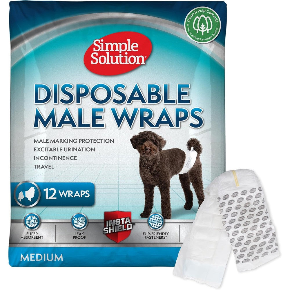 Simple Solution Disposable Dog Diapers for Male Dogs Absorbent Leak Proof Belly Bands for Medium Dogs 15 to 23 Inch Waist 30 Count