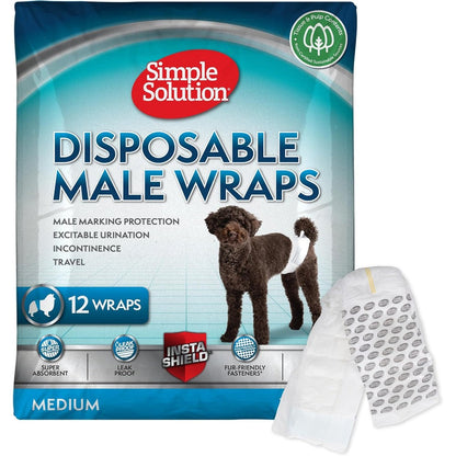 Simple Solution Disposable Dog Diapers for Male Dogs Absorbent Leak Proof Belly Bands for Medium Dogs 15 to 23 Inch Waist 30 Count