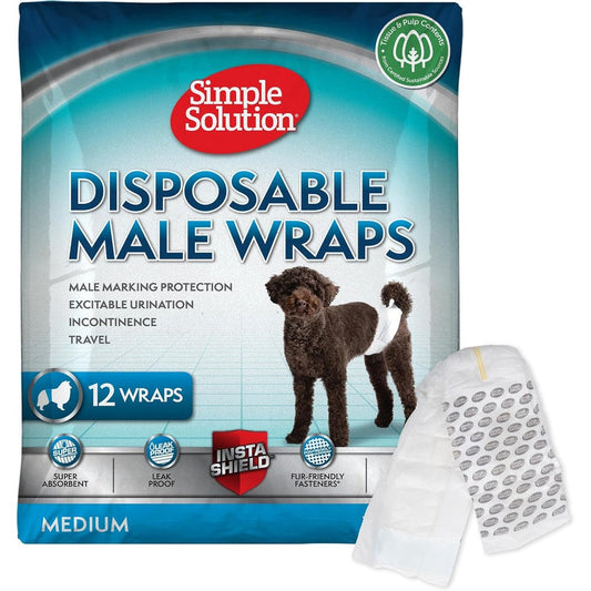 Simple Solution Disposable Dog Diapers for Male Dogs Absorbent Leak Proof Belly Bands for Medium Dogs 15 to 23 Inch Waist 30 Count