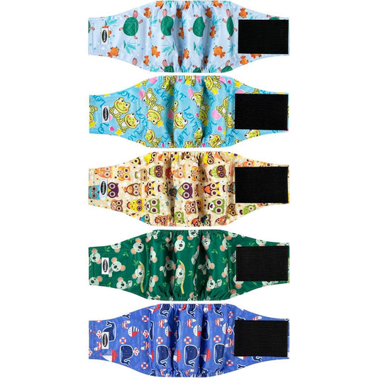 Tuiskusa Male Dog Diapers High Absorbing Dog Belly Bands Washable Reusable Male Wraps For Incontinence Frogs And Turtles Pattern 5 Pack