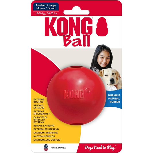 Kong Classic Ball With Hole Durable Natural Rubber Fetch Toy For Medium And Large Dogs Red 3.1 Inch