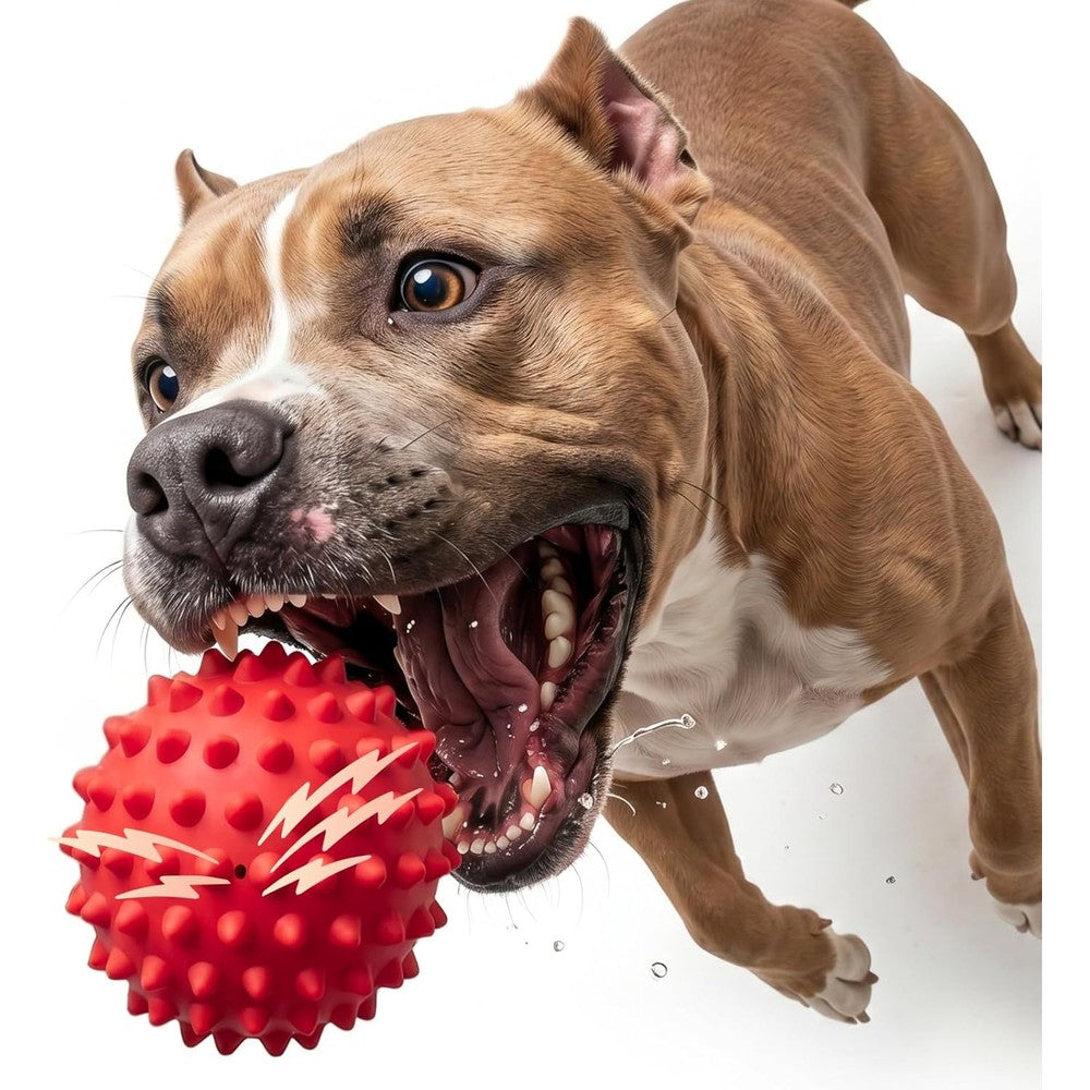 Apasiri Beef-Flavored Durable Dog Ball For Aggressive Chewers, Tough Squeaky Rubber Toy For Large And Medium Breed Dogs, 3.5 Inch Diameter