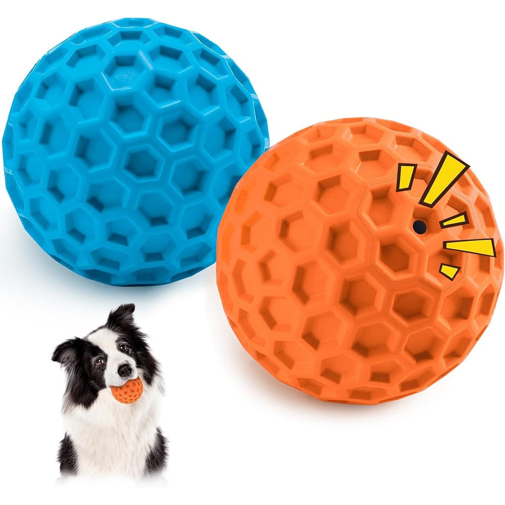 Hippih Indestructible Squeaky Dog Toys Interactive Rubber Balls 2 Pack For Large And Medium Aggressive Chewers And Teething Puppies 3.15 Inch