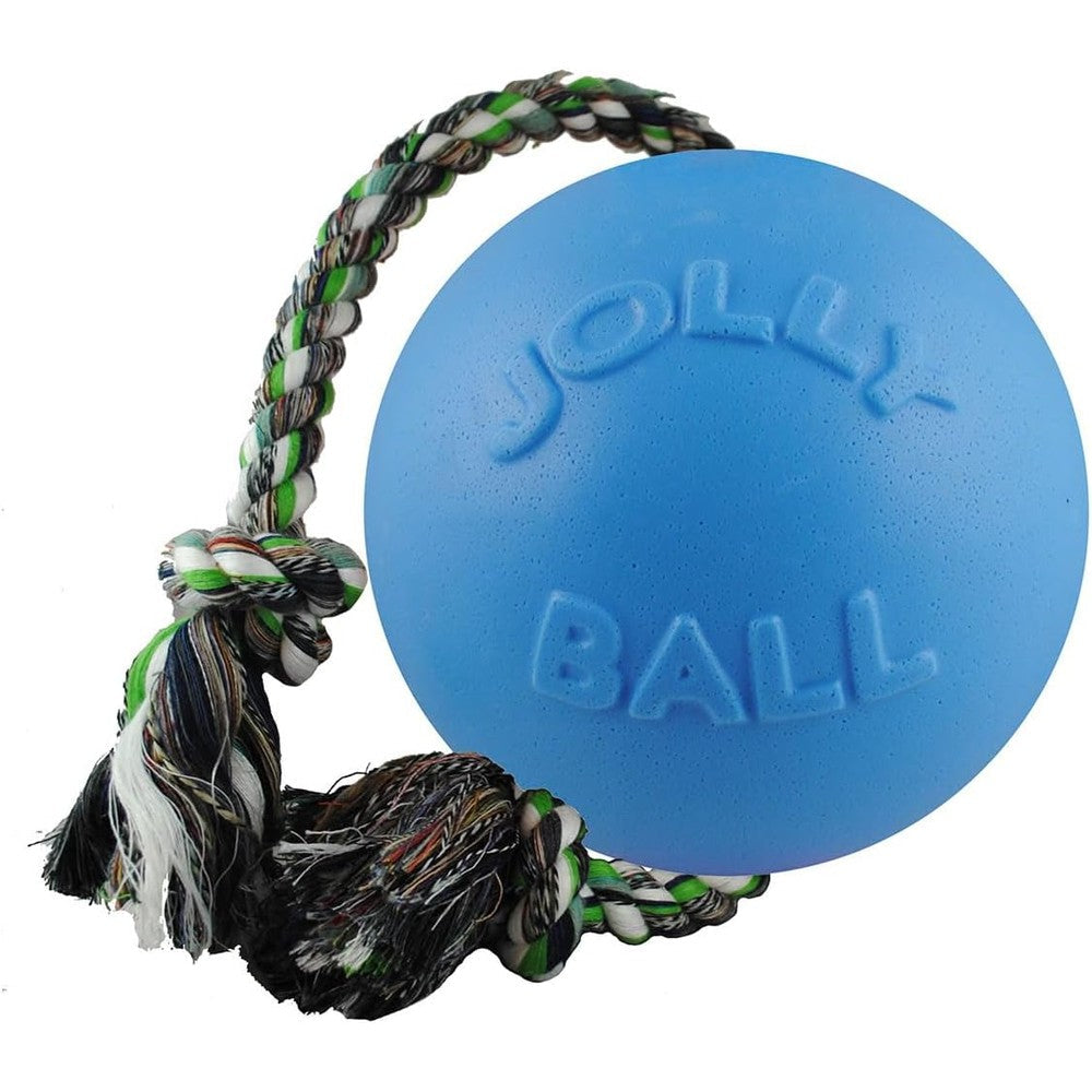 Jolly Pets Romp-N-Roll Rope And Ball Dog Toy, 6 Inch Medium Size, Blueberry Scented, Durable Puncture-Proof Interactive Toy For Dogs