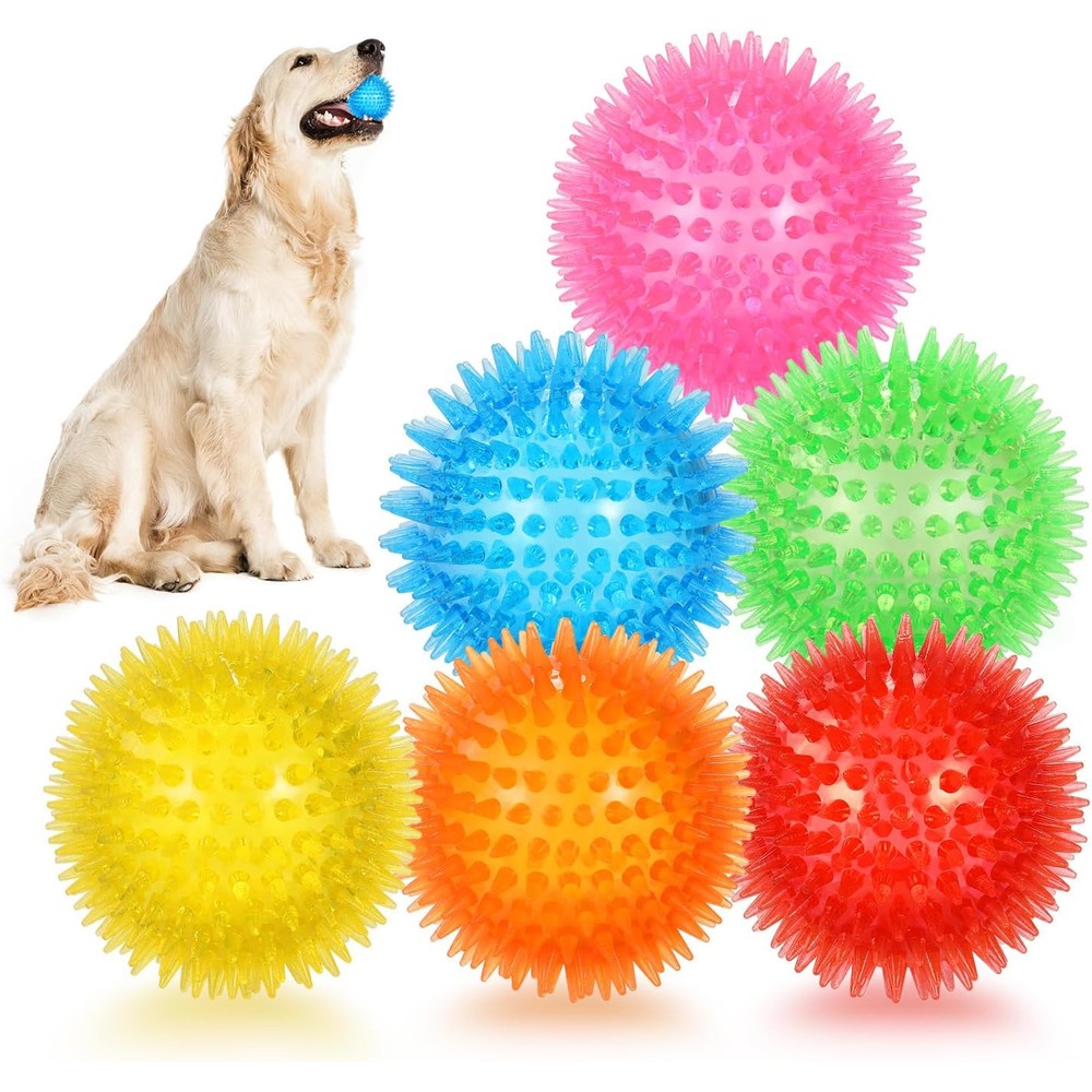 Petizer 6 Pack 2.5 Inch Squeaky Dog Toy Balls Floating Spiky Interactive Fetch Toys For Small Dogs And Teething Puppies