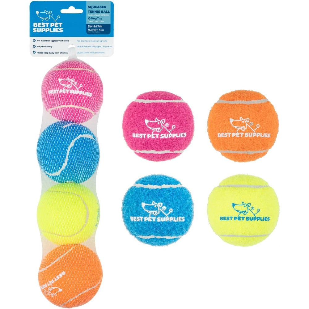 Best Pet Supplies Interactive Squeaky Dog Chew Toy For Small Medium And Large Dogs Tennis Style Medium Size Pack Of 4