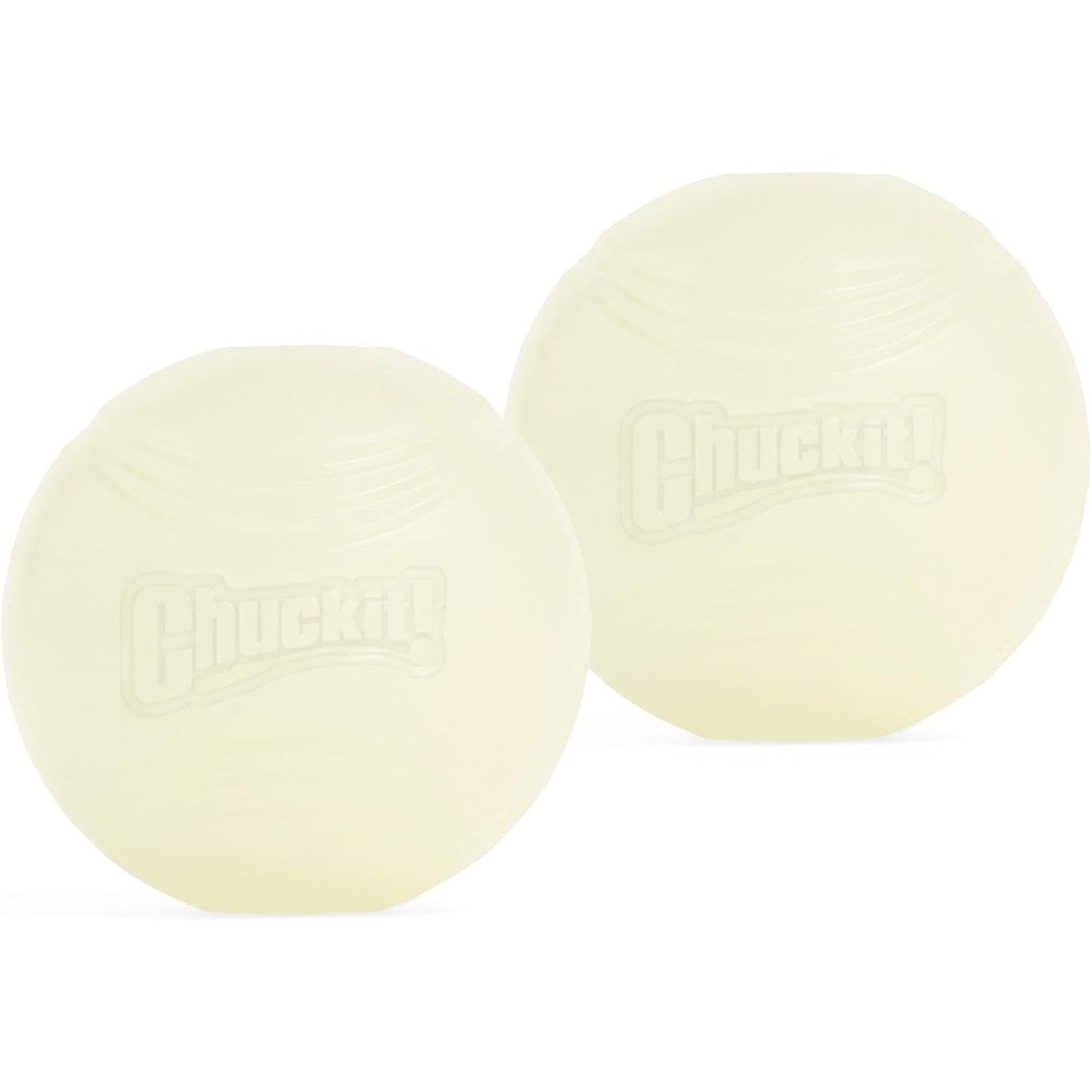 Chuckit! Max Glow Balls For Dogs Medium 2.5 Inch Rubber Fetch Toy 2 Pack White
