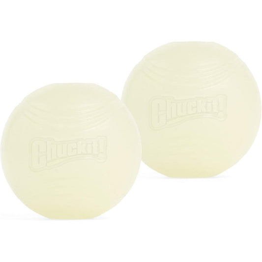 Chuckit! Max Glow Balls For Dogs Medium 2.5 Inch Rubber Fetch Toy 2 Pack White