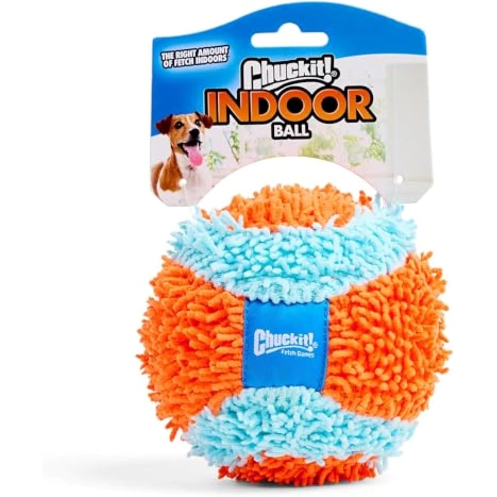 Chuckit! Indoor Fetch Ball Dog Toy For Small Dogs And Puppies, Soft Chenille Fabric Interactive Toy, 4.75 Inch, Orange And Blue