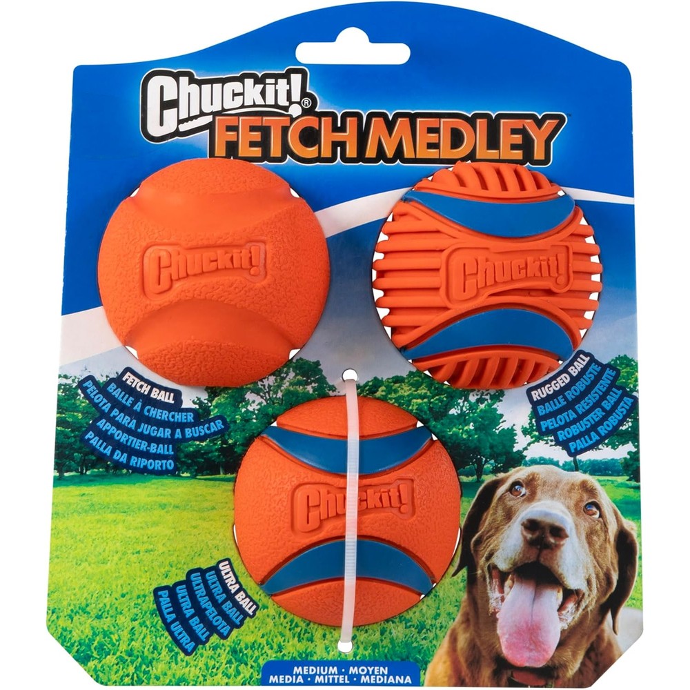 Chuckit! Fetch Medley Gen 3 Interactive Dog Toy Balls Medium 2.5 Inch Diameter Set Of 3
