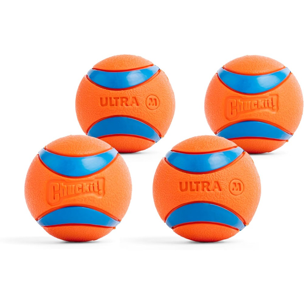Chuckit! Ultra Ball Dog Toy Medium Bouncy Fetch Balls For Dogs 20 To 60 Pounds Durable Rubber Floating Water Pet Toy 4 Pack