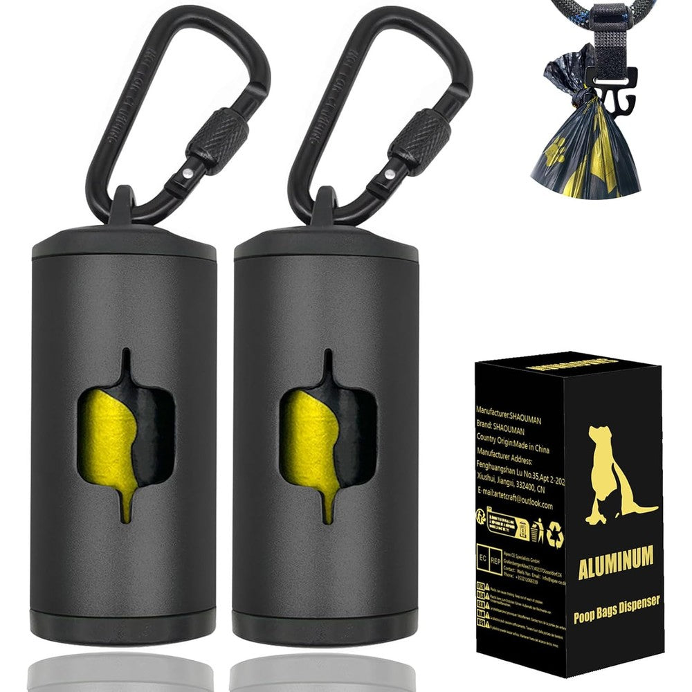 SHAOUMAN Metal Dog Poop Bag Holder Aluminum Pet Waste Bags Dispenser With Leash Clip And Accessories Black 2 Count