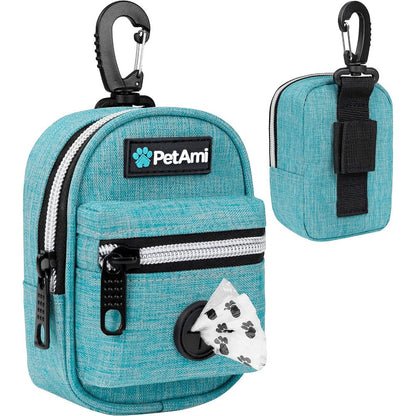 PetAmi Dog Poop Bag Holder For Leash And Pet Waste Bag Dispenser With Carabiner Clip And Treat Training Pouch For Walking Camping, Teal Blue