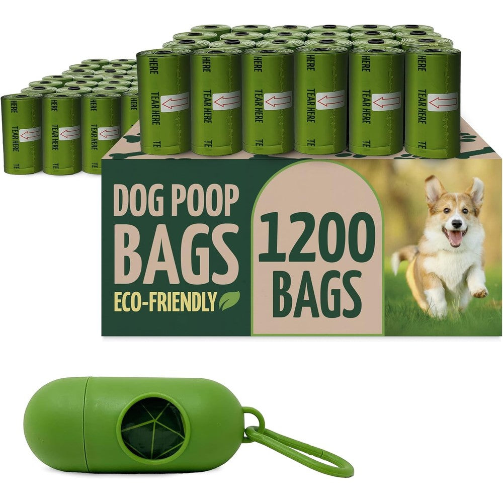 Reli Biodegradable Dog Poop Bags With Leash Clip Dispenser Holder Unscented Green Waste Disposal Refills Twelve Hundred Count