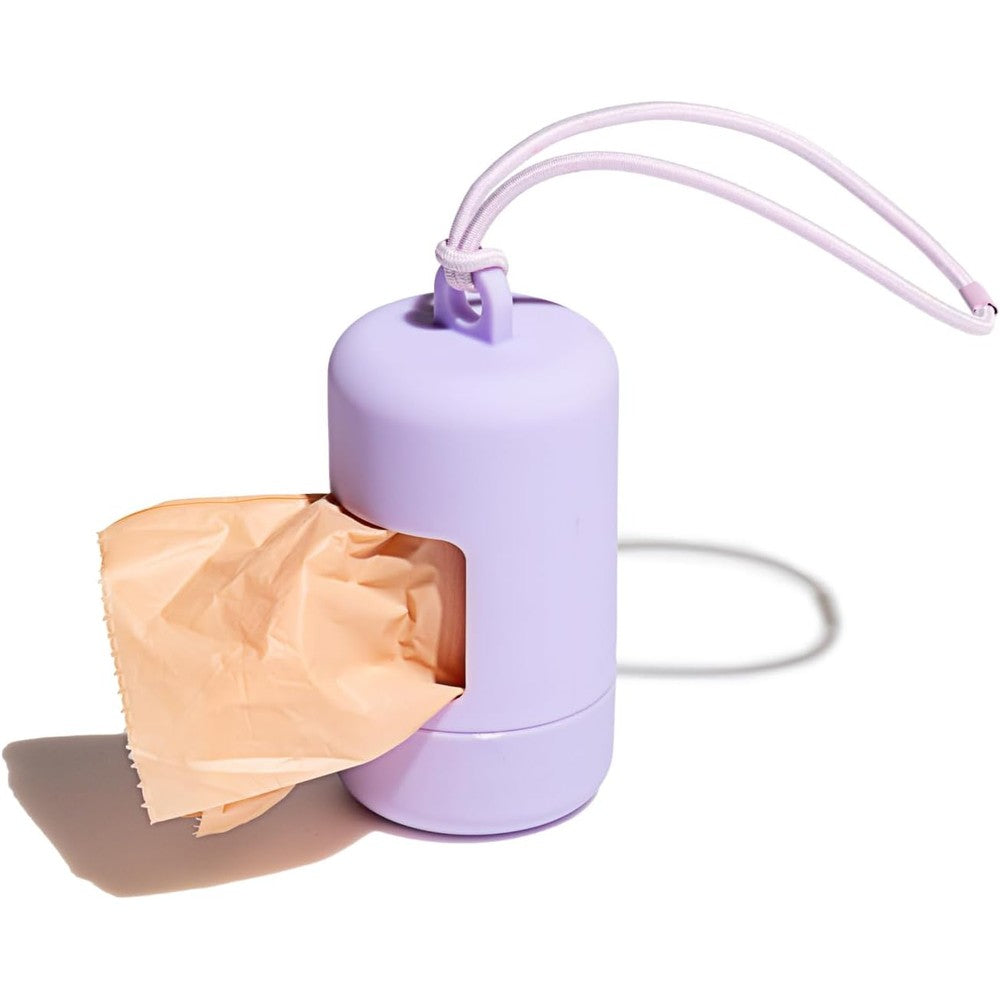 Wild One Dog Poop Bag Holder And Dispenser With Leash Attachment Leak Proof Easy Twist Top Refills Includes One Roll Bags Lilac Purple