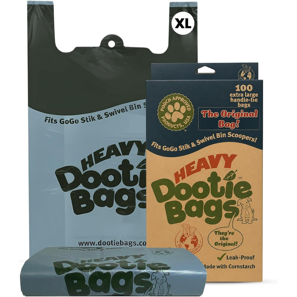 GoGo Stik Heavy Dootie Bags With Easy Tie Handles Extra Large Leakproof Pet Waste Disposal Bags For Dogs And Cats 100 Count Box