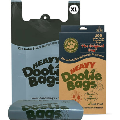 GoGo Stik Heavy Dootie Bags With Easy Tie Handles Extra Large Leakproof Pet Waste Disposal Bags For Dogs And Cats 100 Count Box