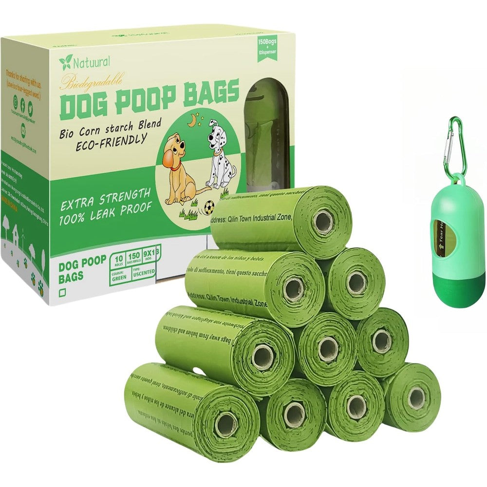 Natuural Biodegradable Dog Poop Bags Eco Friendly Thick Plant Based Pet Waste Bags With Holder Green 150 Counts