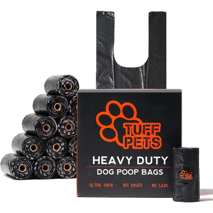 Tuff Pets Heavy Duty Dog Poop Bag With Handles Ultra Thick Twenty Microns Leakproof Unscented Waste Bags Black Sixteen Rolls One Hundred Sixty Bags