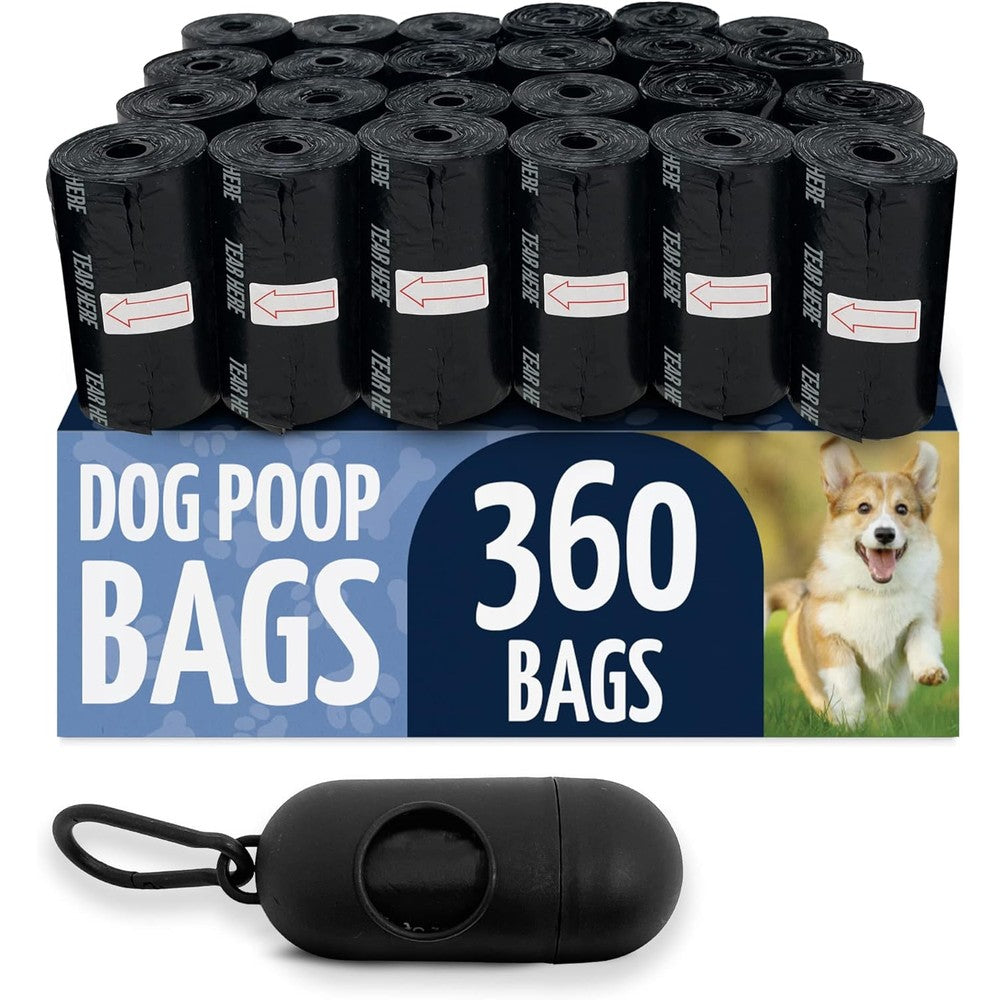 Reli. Dog Poop Bags With Holder 360 Bags 24 Rolls Unscented Leak Proof Large Pet Waste Bags With Leash Clip Dispenser Black