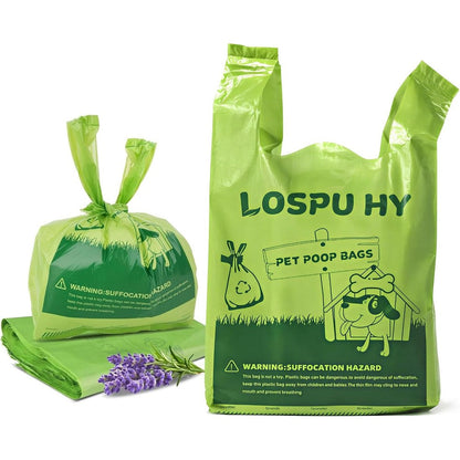 Lospu HY Dog Poop Bags With Handles Extra Thick Leak Proof Lavender Scented Plant Based Waste Bags For Dogs And Cats 100 Count