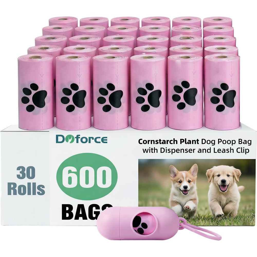 Dyforce Scented Dog Poop Bags Leak Proof Pet Waste Bags With Portable Dispenser Extra Thick Cornstarch Refill Rolls Pink Six Hundred Count