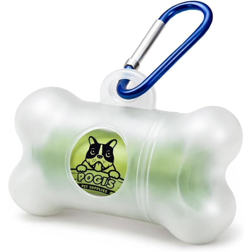 Pogi's Pet Supplies Dog Poop Bag Dispenser With Metal Carabiner Clip Includes Fifteen Powder Scented Waste Bags Cream Color One Count