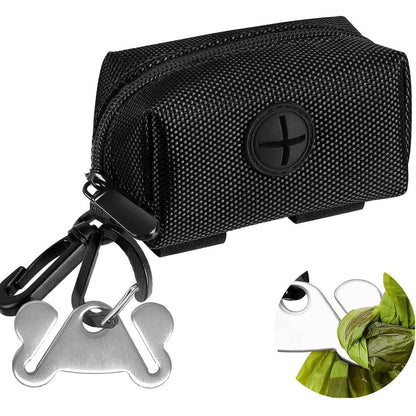Hilihali Dog Waste Bag Dispenser And Pet Poop Bags Holder Soft Fabric Zippered Pouch For Leash Attachment With Hands Free Carrier Black