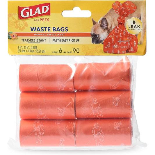 Glad For Pets Heavy Duty Dog Poop Bags Tropical Breeze Scented Leak Resistant Tear Resistant Waste Bags 6 Rolls 90 Bags