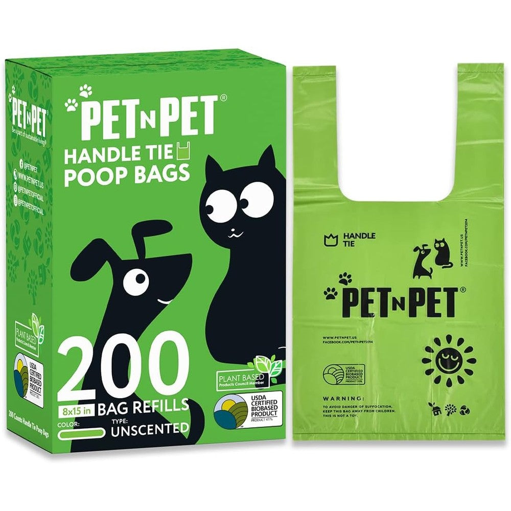Pet N Pet Unscented Dog Poop Bags Rolls With Tie Handles Extra Thick Leak Proof Pet Waste Bags Plant Based Materials Two Hundred Count Pack