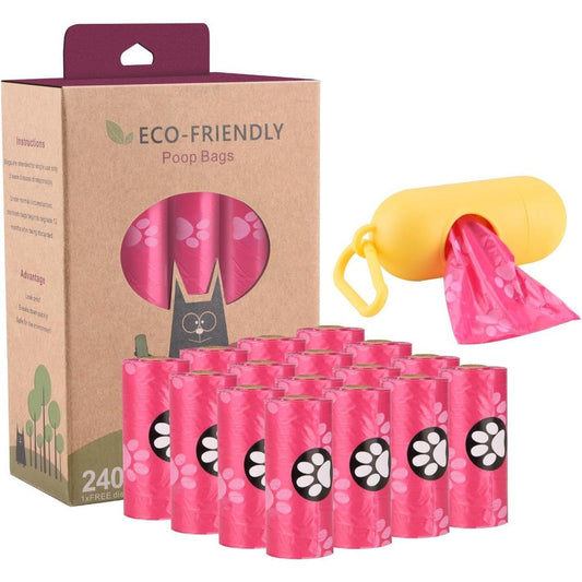 WDFAACK Biodegradable Dog Poo Bags With Holder 240 Large Compostable Pet Waste Disposal Bags Corn Starch Blended Extra Thick Leak Proof Pink