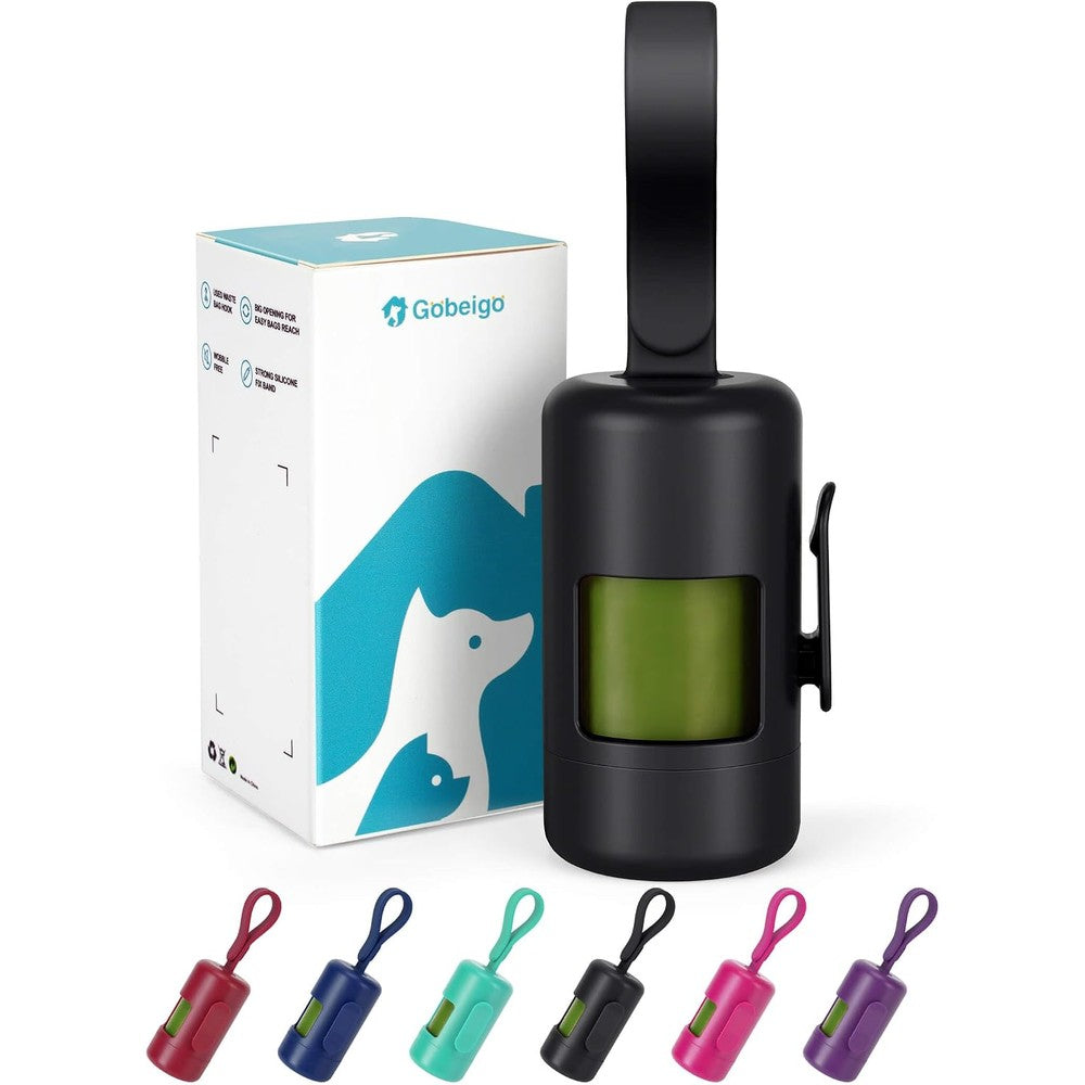 Gobeigo Dog Poop Bag Holder With Convenient Used Bag Hook And Flexible Silicone Strap Heavy Duty Pet Waste Dispenser Black 15 Count Roll