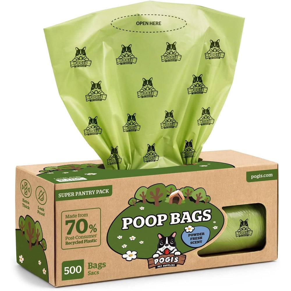 Pogi's Pet Supplies Large Leak Proof Dog Waste Bags Powder Fresh Scented Pantry Pack Single Roll For Yard Or Home Use 500 Count