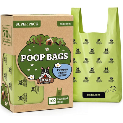 Pogi's Pet Supplies Dog Poop Bags with Handles Extra Thick Leak Proof Large Powder Fresh Scented Waste Bags 300 Count