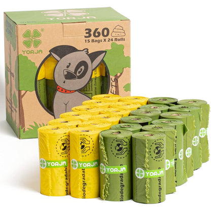 YORJA Dog Poop Bags Rolls 360 Bags Extra Thick And Strong Leak Proof Corn Starch Blend Pet Waste Bags 24 Refill Rolls Unscented