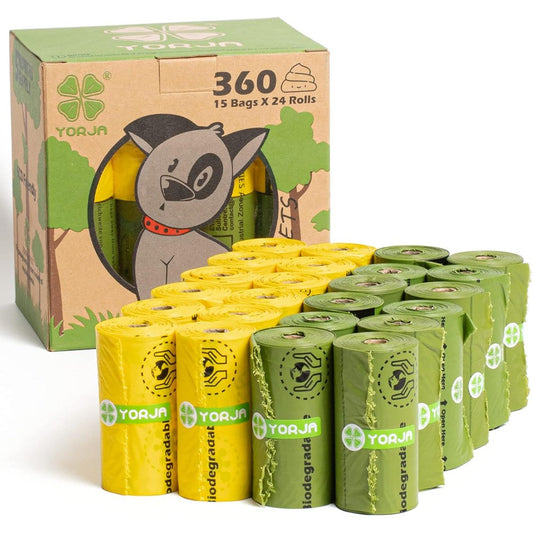 YORJA Dog Poop Bags Rolls 360 Bags Extra Thick And Strong Leak Proof Corn Starch Blend Pet Waste Bags 24 Refill Rolls Unscented