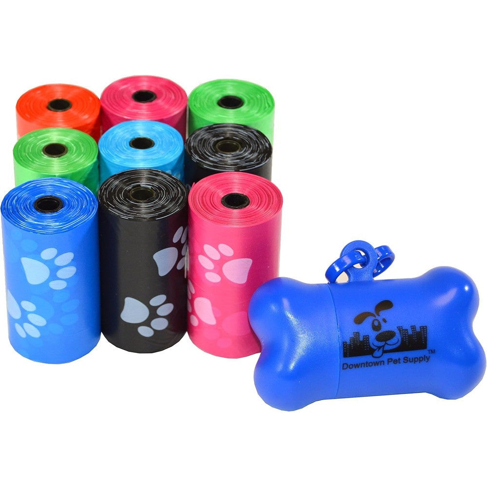 Downtown Pet Supply Dog Poop Bags With Dispenser Rainbow Paw Prints One Hundred Eighty Count Leak Proof Waste Bags 12.5 x 8.5 Inches