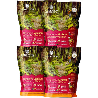 Addiction Homestyle Venison And Cranberry Dinner Air Dried Grain Free Dog Food And Topper For Sensitive Stomachs Two Pounds Four Packs