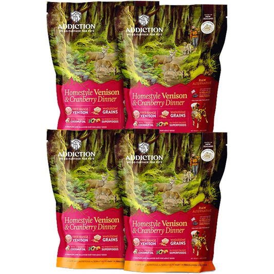Addiction Homestyle Venison And Cranberry Dinner Air Dried Grain Free Dog Food And Topper For Sensitive Stomachs Two Pounds Four Packs