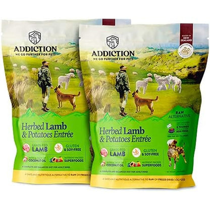 Addiction Herbed Lamb And Potatoes Air Dried Grain Free Dog Food Complete Meal And Topper 2 Pounds 2 Packs