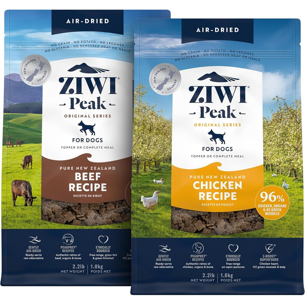 ZIWI Peak Air Dried Dog Food Bundle Chicken And Beef Flavor High Protein Grain Free Formula For All Life Stages Two Thirty Five Point Two Ounce Bags