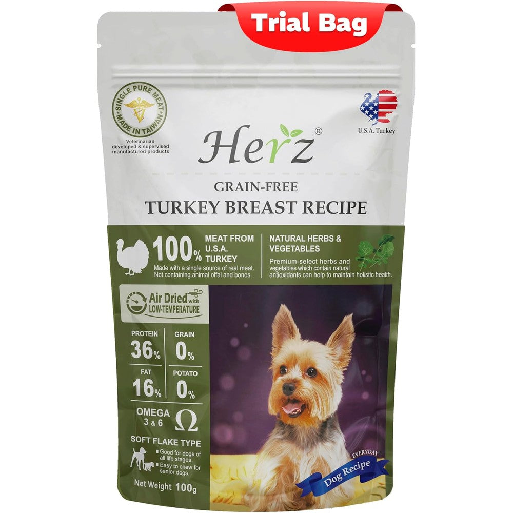 Herz Air-Dried Dog Food Turkey Breast Recipe Grain Free Single Protein All Natural Pack 100 Grams