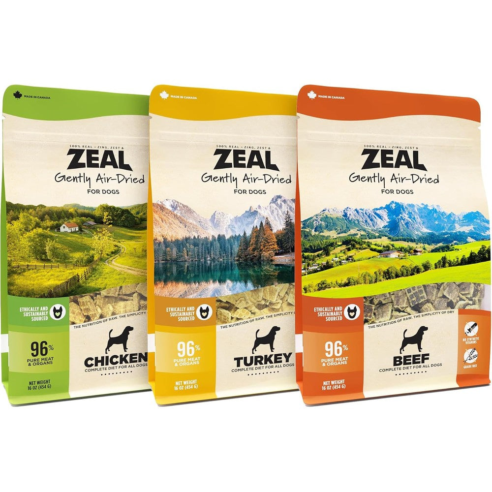 ZEAL Canada Air Dried Dog Food High Protein Grain Free Complete And Balanced Diet For All Life Stages Beef Turkey Chicken Recipe 3 Pounds