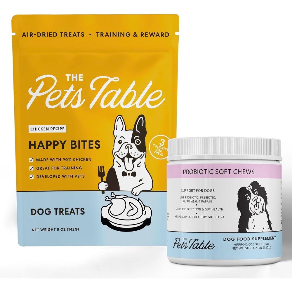 The Pets Table Bundle of Chicken Grain-Free Air-Dried Dog Treats 5-Ounce Bag and Probiotic Soft Chews Duck Flavored Gut Health Supplement 60 Chews ...