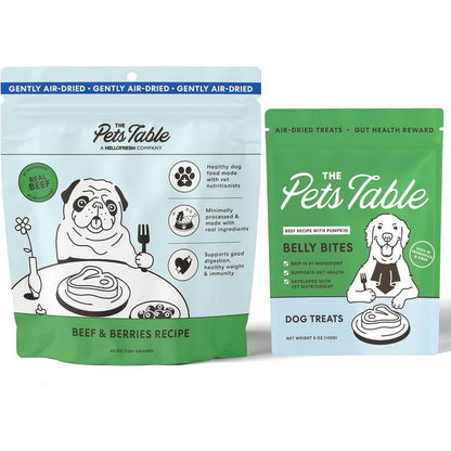 The Pets Table Beef And Berries Grain-Free Air-Dried Dog Food Forty-Eight Ounce Bag And Beef Limited Ingredient Air-Dried Dog Treats Five Ounce Bag
